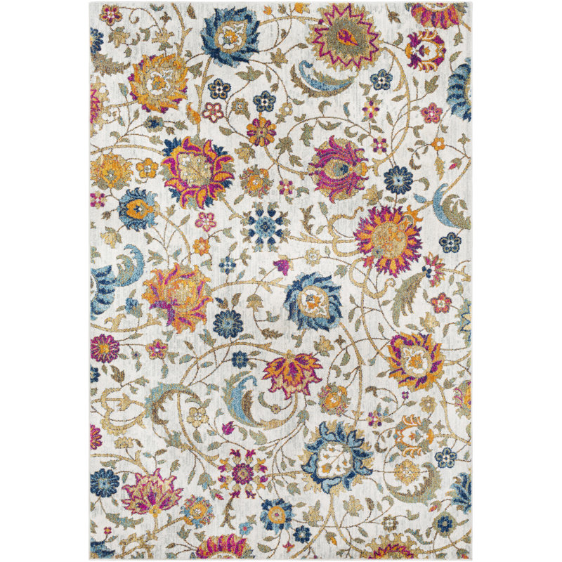Mistana™ Hillsby Floral Saffron/Teal/Beige Area Rug & Reviews